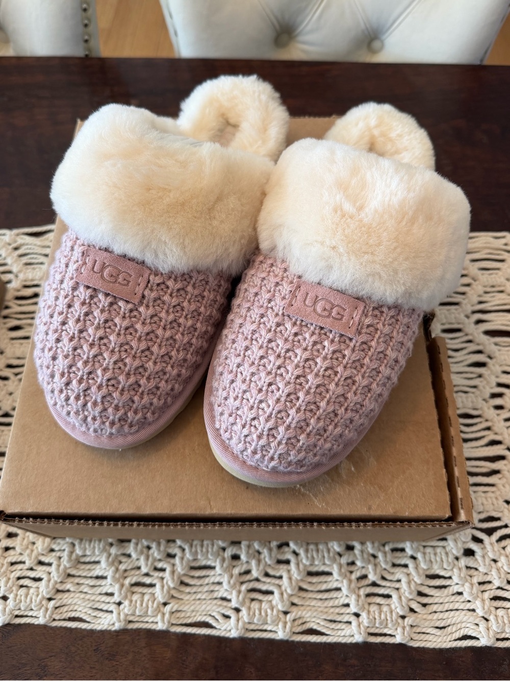UGG Cozy Knit Shearling Slippers in Pink Crystal - Size 9 - New
